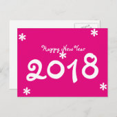 ハッピーニューイヤー2018ホットピンクホワイトスタータイポグラフィ シーズンポストカード (正面/裏面)
