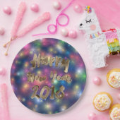ハッピーニューイヤー2018レインボースターズタイポグラフィ ペーパープレート (パーティー)