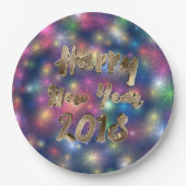 ハッピーニューイヤー2018レインボースターズタイポグラフィ ペーパープレート (正面)