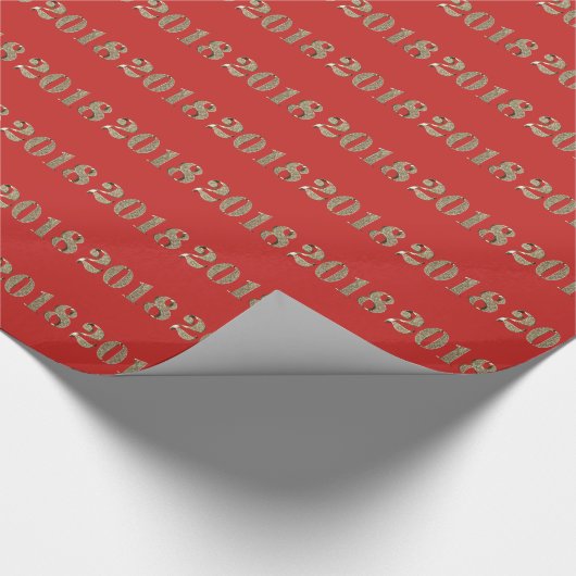 ハッピーニューイヤー2018赤と金ゴールドナンバーズシック ラッピングペーパー (角)