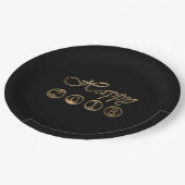 ハッピーニューイヤー2018黒エレガント金ゴールドタイポグラフィ ペーパープレート (アングル)