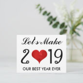 ハッピーニューイヤー2019やる気を起こさせる引用文ハート シーズンポストカード (スタンド正面)