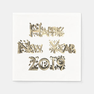 ハッピーニューイヤー2019エレガントフェイク金ゴールドタイポグラフィ スタンダードカクテルナプキン