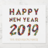 ハッピーニューイヤー2019カラフル焚き火タイポグラフィ ビールラベル (シングルラベル)