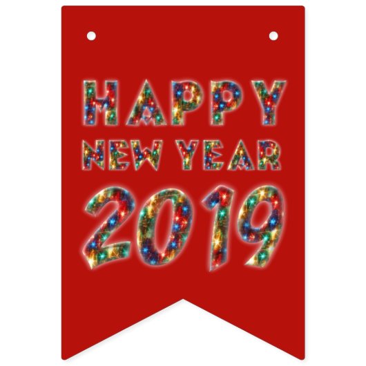 ハッピーニューイヤー2019パーティー花火タイポグラフィ赤 バンティングフラッグ (第1の旗)