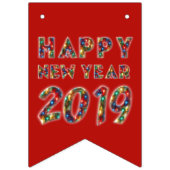 ハッピーニューイヤー2019パーティー花火タイポグラフィ赤 バンティングフラッグ (第3の旗)
