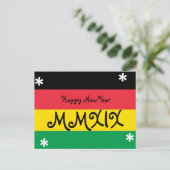 ハッピーニューイヤー2019ローマ数字ストライプのラスタ シーズンポストカード (スタンド正面)