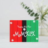 ハッピーニューイヤー2019 MMXIXストライプのクワンザカラー シーズンポストカード (スタンド正面)