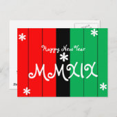 ハッピーニューイヤー2019 MMXIXストライプのクワンザカラー シーズンポストカード (正面/裏面)