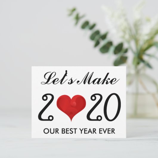 ハッピーニューイヤー2020やる気を起こさせる引用文ハート シーズンポストカード (スタンド正面)