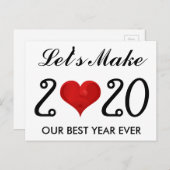 ハッピーニューイヤー2020やる気を起こさせる引用文ハート シーズンポストカード (正面/裏面)