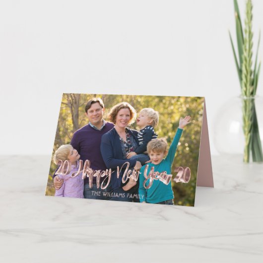 ハッピーニューイヤー2020ピンクローズ金ゴールド文字オーバーレイ シーズンカード (正面)