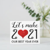 ハッピーニューイヤー2021やる気を起こさせる引用文ハート シーズンポストカード (スタンド正面)