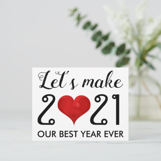 ハッピーニューイヤー2021やる気を起こさせる引用文ハート シーズンポストカード (スタンド正面)