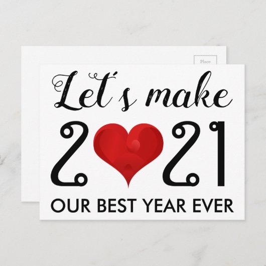 ハッピーニューイヤー2021やる気を起こさせる引用文ハート シーズンポストカード (正面/裏面)