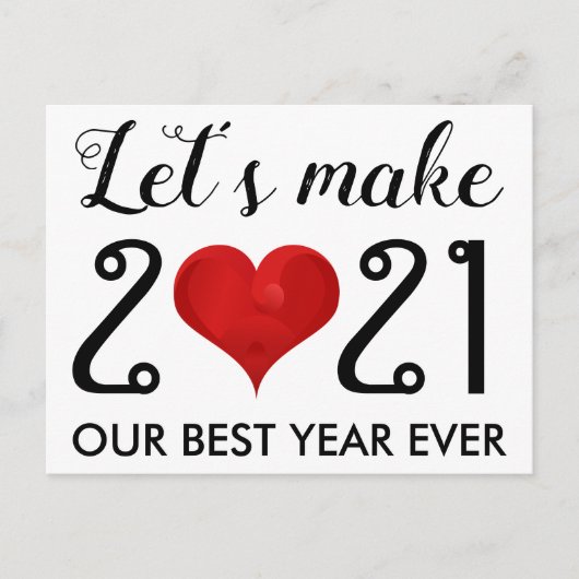 ハッピーニューイヤー2021やる気を起こさせる引用文ハート シーズンポストカード (正面)