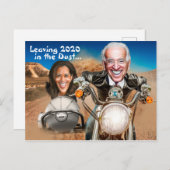 ハッピーニューイヤー2021、バイデン氏&ハリスバイクもしくは自転車に乗る人 ポストカード (正面/裏面)