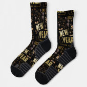 ハッピーニューイヤー2022ホリデー金ゴールドグリッターフェスティバル ソックス (左)