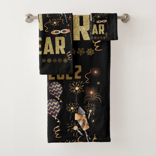 ハッピーニューイヤー2022ホリデー金ゴールドグリッターフェスティバル バスタオルセット (インサイチュ)