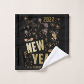 ハッピーニューイヤー2022ホリデー金ゴールドグリッターフェスティバル バスタオルセット (ウォッシュタオル)