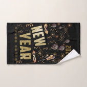 ハッピーニューイヤー2022ホリデー金ゴールドグリッターフェスティバル バスタオルセット (ハンドタオル)