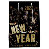 ハッピーニューイヤー2022ホリデー金ゴールドグリッターフェスティバル ミディアムペーパーバッグ (裏面)