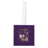 ハッピーニューイヤー2022、フェスティバルグリッター金ゴールド休日 キューブオーナメント (正面)