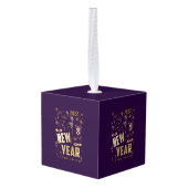 ハッピーニューイヤー2022、フェスティバルグリッター金ゴールド休日 キューブオーナメント (裏面アングル)