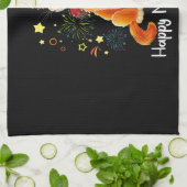 ハッピーニューイヤー2023おもしろいハッピーニャーイヤー猫ラブ キッチンタオル (折り畳み)