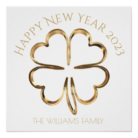 ハッピーニューイヤー2023またはあなたのテキスト4葉クローバー ポスター (正面)