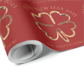 ハッピーニューイヤー2023またはあなたのテキスト4葉クローバー ラッピングペーパー (ロールコーナー)