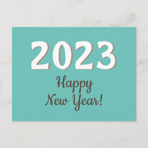 ハッピーニューイヤー2023タイポグラフィターコイズ ポストカード