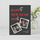 ハッピーニューイヤー2023ブラックフォトホリデーカード シーズンカード (スタンド正面)