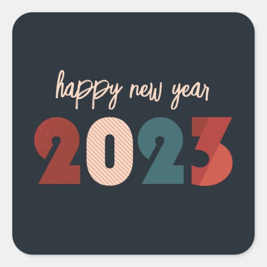 ハッピーニューイヤー2023ホリデイデザイン スクエアシール (正面)