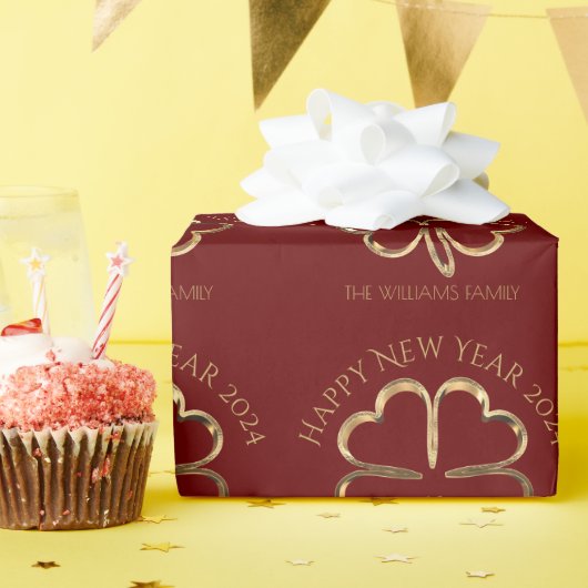 ハッピーニューイヤー2024またはあなたのテキスト4葉クローバー ラッピングペーパー (誕生日パーティー)