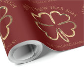 ハッピーニューイヤー2024またはあなたのテキスト4葉クローバー ラッピングペーパー (ロールコーナー)
