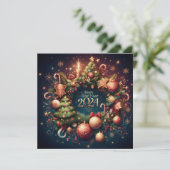 ハッピーニューイヤー2024クリスマスツリーオーナメントスター シーズンカード (スタンド正面)
