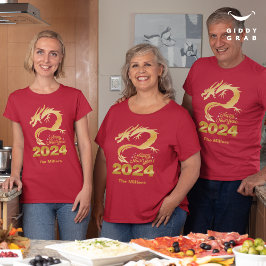 ハッピーニューイヤー2024ゴールデン中国のドラゴンレッド Tシャツ