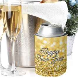 ハッピーニューイヤー2024シック金ゴールドグリッターパーティー 缶クーラー