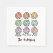 ハッピーニューイヤー2024ディスコボール新年 スタンダードカクテルナプキン (正面)