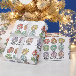 ハッピーニューイヤー2024ディスコボール新年 ラッピングペーパー