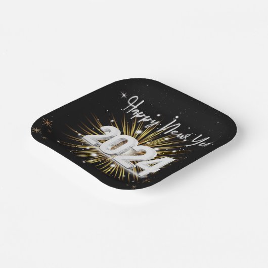 ハッピーニューイヤー2024デザートスクエア紙プレート ペーパープレート (傾斜あり)