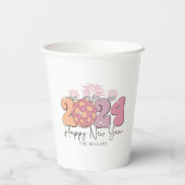 ハッピーニューイヤー2024レトロタイポグラフィ 紙コップ (裏面)