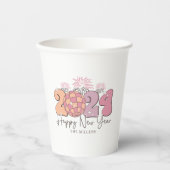 ハッピーニューイヤー2024レトロタイポグラフィ 紙コップ (正面)