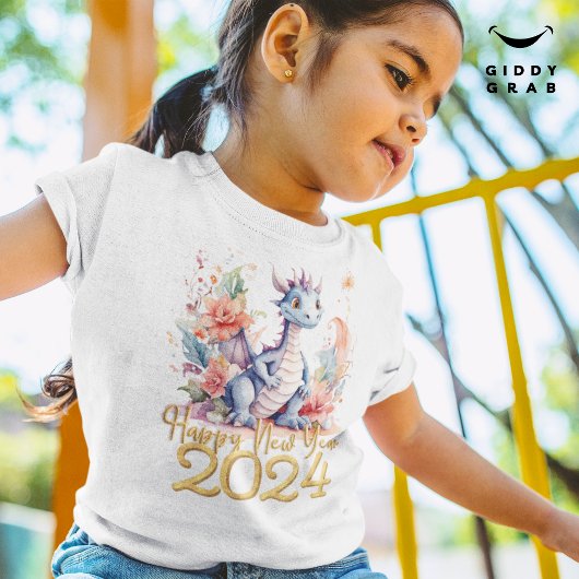 ハッピーニューイヤー2024中国のドラゴンブラック Tシャツ