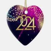 ハッピーニューイヤー2024年ハート図形 セラミックオーナメント (右)