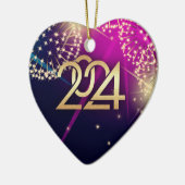 ハッピーニューイヤー2024年ハート図形 セラミックオーナメント (左)