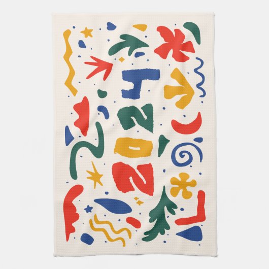 ハッピーニューイヤー2024抽象芸術 キッチンタオル (縦)