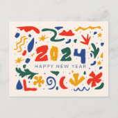 ハッピーニューイヤー2024抽象芸術 ポストカード (正面)