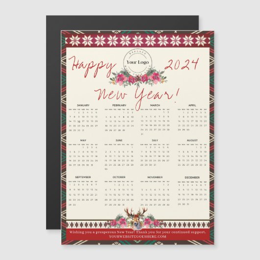 ハッピーニューイヤー2024磁気カレンダーカスタムロゴ (正面/裏面)